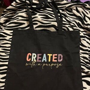Black Tote Bag with Multicolor Print